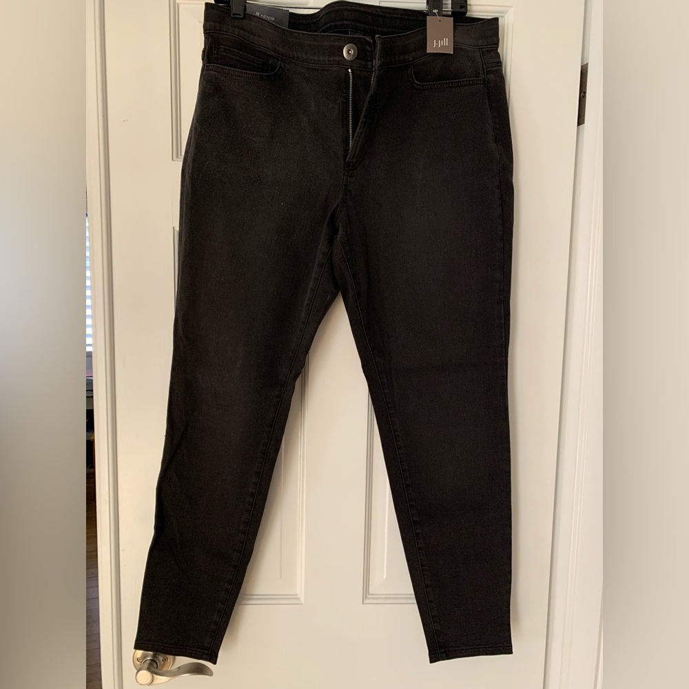 J Jill 5-Pocket Denim Leggings (New) - color Black Wash, size 14